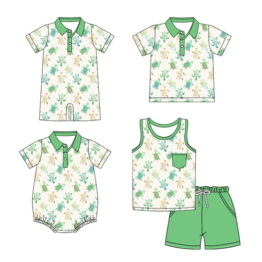 Baby Boy Short Sleeves Turtles Sibling Romper Shirt Set ( Moq 5 Each Style ) 3.17