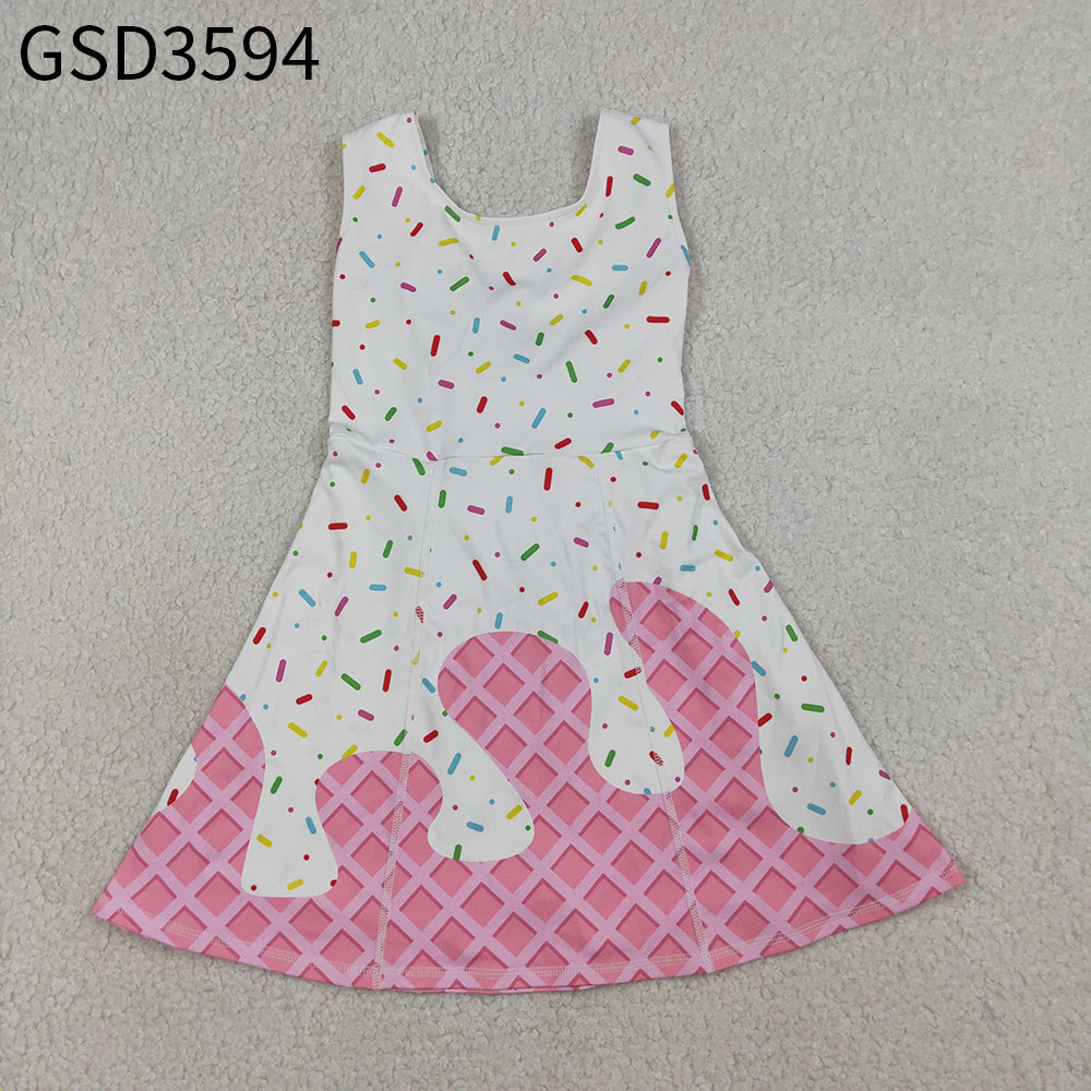 Baby Girls Kids Sleeveless Sprinkles Pink Drips Yoga Knee Length Yoga Dress RTS