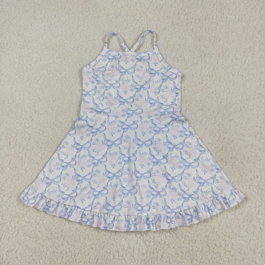 Baby Girl Sleeveless Blue Bows Flower Yoga Active Wear Skort Dress RTS