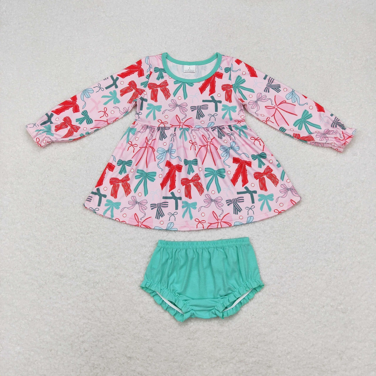 Baby Boy Girl Long Sleeves Christmas Red Green Bows Sibling Romper Pajamas Clothes Set RTS