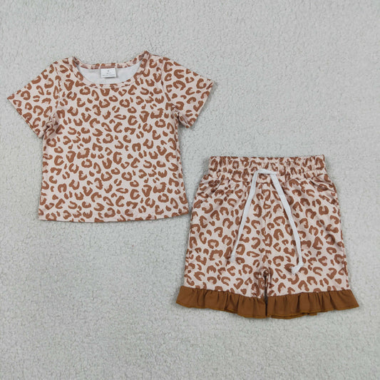 Baby Girls Kids Short Sleeves Leopard Shirt Pockets Shorts Summer Set RTS