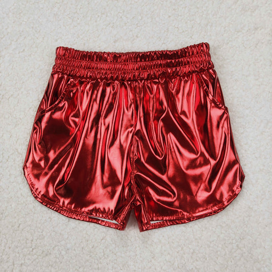 Baby Girl Red Pocket Leather Elastic Bottom Shorts RTS