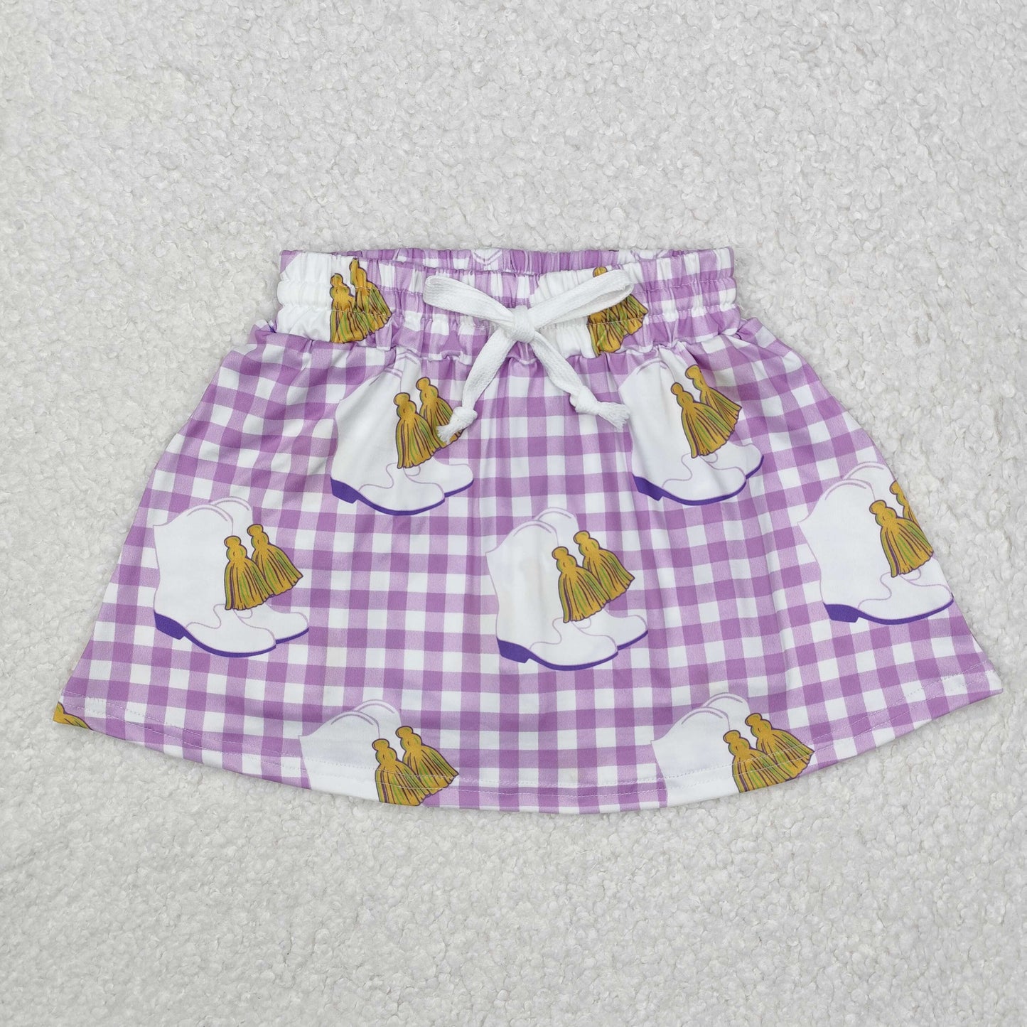 Baby Girl Mardi Gras Checkered Boots Skort Shorts Skirt