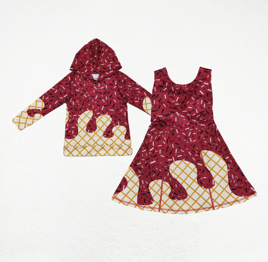 Baby Kids Toddler Dark Red Drips Yoga Dress Milk Silk Shirt Sibling Team Clothes RTS