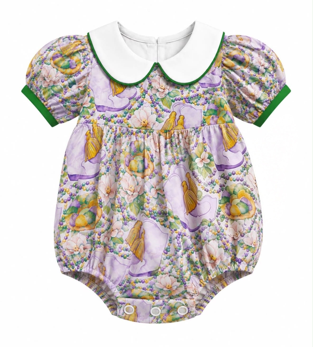 ( Moq 5 ) Preorder Baby Girls Infant Short Sleeves Donuts Boots Mardi Gras Romper Clothes