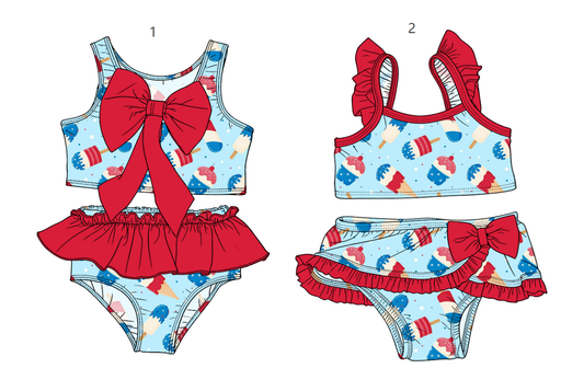 ( Moq 5 Each Style ) Sibling Baby Girls Kids Popsicles Tops Ruffle Shorts 4th of July Sets Summer Swimsuits