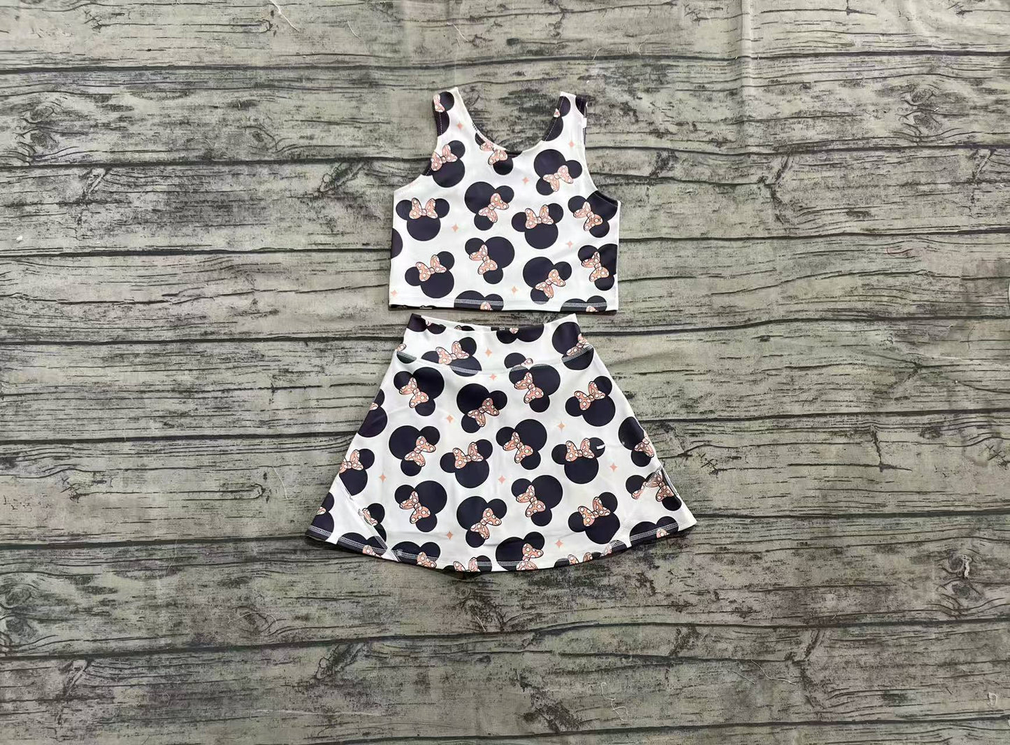 Baby Girl Cartoon Mouse Tops Short Skirt Skort Yoga Active Clothes Set RTS