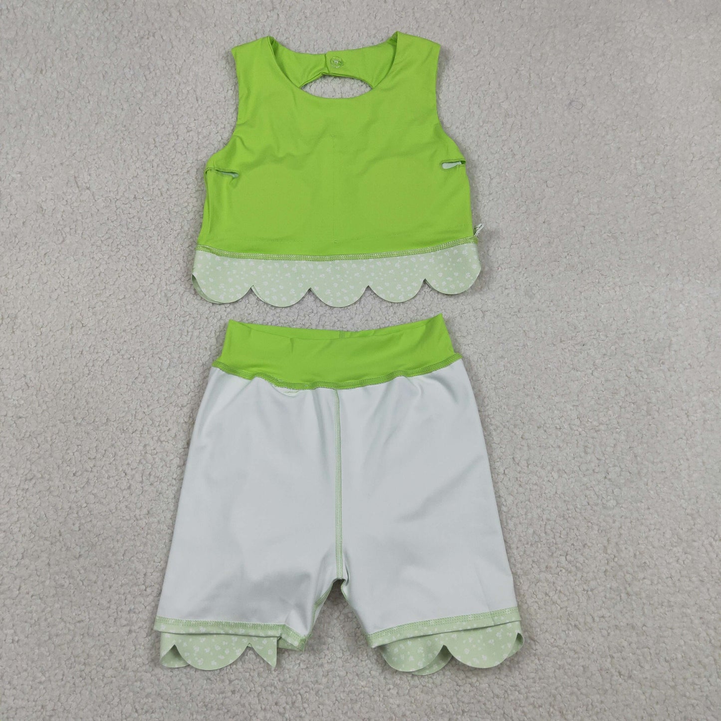 Baby Girls Kids Sleeveless Tops Bows Skirt Shorts Yoga Green Set RTS