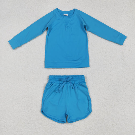 Baby Girl Toddler Blue Long Sleeves Yoga Shirt Shorts Athletic Clothes Set RTS