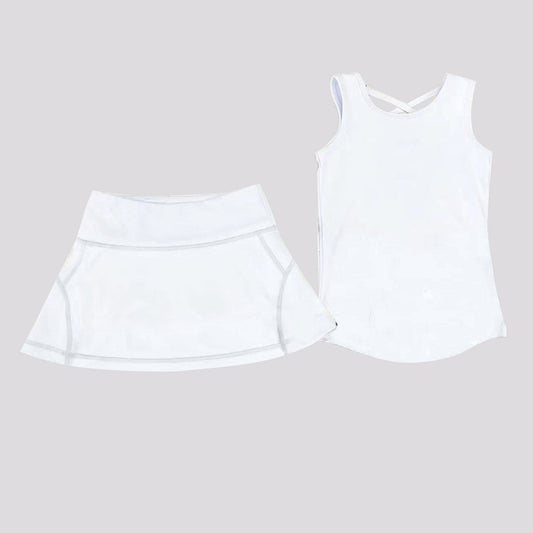 ( Moq 5 ) Preorder Baby Girl Sleeveless White Vest Tops Skort Summer Yoga Active Outfit