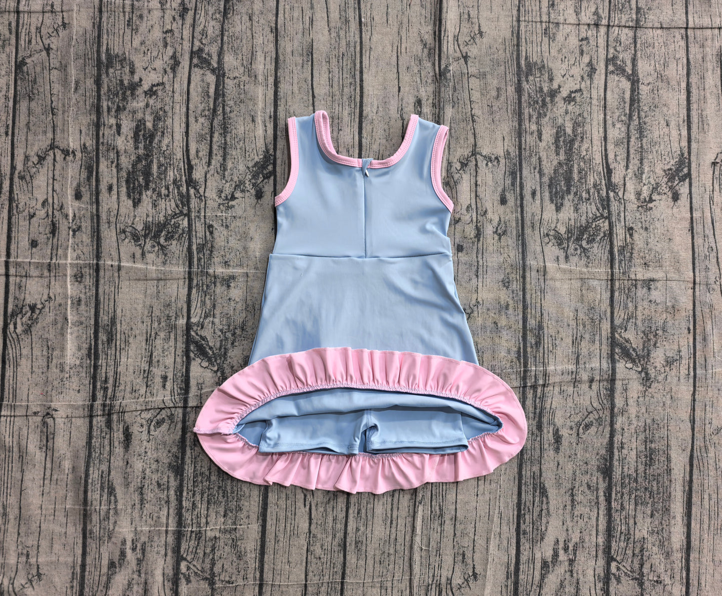 ( No moq ) Preorder Baby Girls Kids Sleeveless Shorts Pink Scallop Blue Dress Yoga Active Clothes