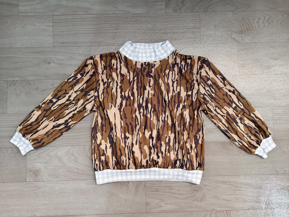 ( No moq ) Preorder Toddler Kids Long Sleeves Camo Pullover Zipper Shirt Clothes