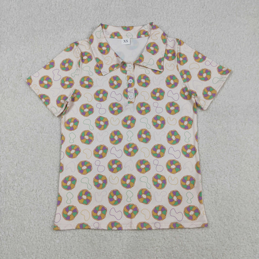 Adult Men Short Sleeves Mardi Gras Buttons Donuts Shirt Tops RTS
