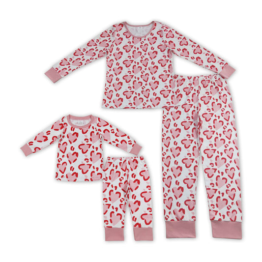 Baby Girl Adult Women Valentines Hearts Sibling Mom and Me Pajamas Clothes Set