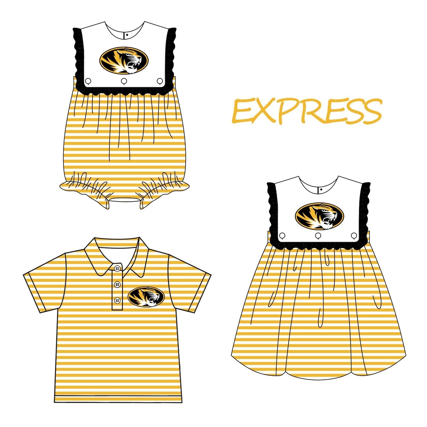 Baby Boy Girl Team Football Yellow Stripes Sibling Romper Dress Clothes ( Moq 5 )