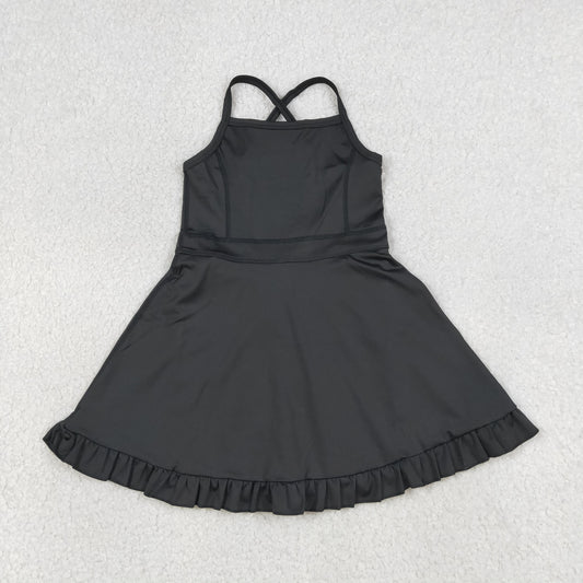 Baby Girls Toddler Sleeveless Black Yoga Shorts Knee Length Dress Ruffle Clothes RTS