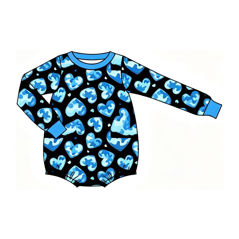 ( Moq 5 ) Preorder Baby Boys Kids Infant Long Sleeves Camo Hearts Valentine Romper Blue Clothes