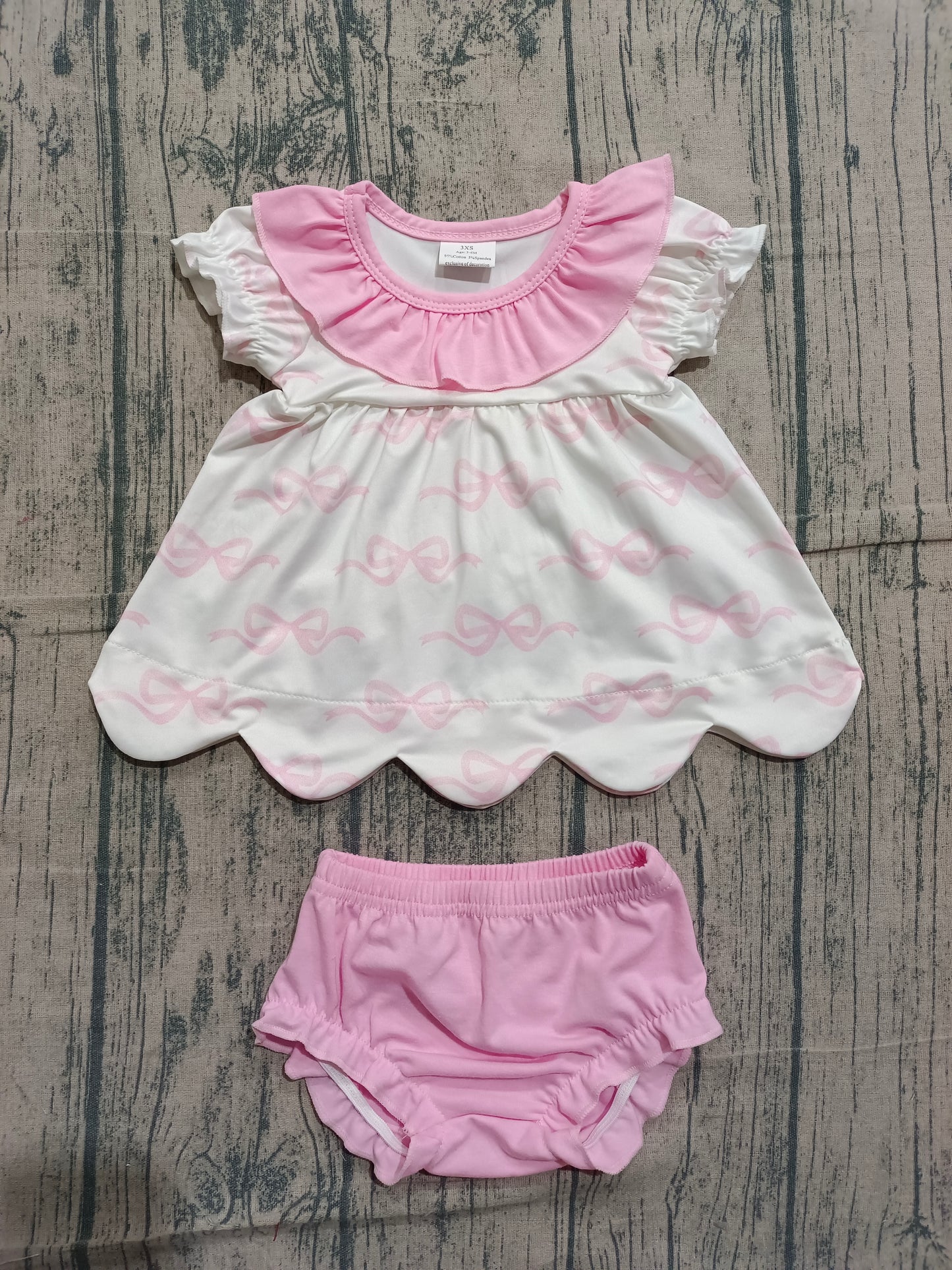 Baby Girls Kids Short Sleeves Bows Tunic Pink Bummie Shorts Summer Set RTS
