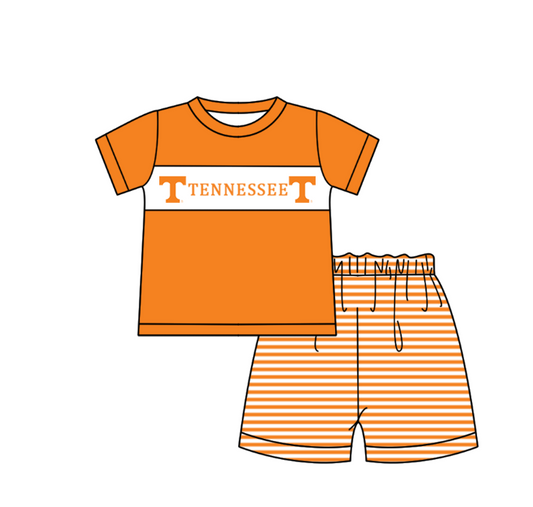 ( Moq 5 ) Baby Boys Toddler Short Sleeves Orange Shirt Stripes Shorts Team Summer Set