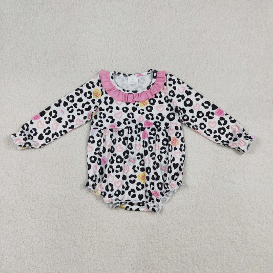 Baby Girls Kids Hearts Leopard Valentine's Day Ruffle Bubble Romper RTS