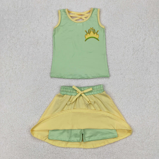 Baby Girl Sleeveless Green Princess Shirt Skirt Clothes Set RTS