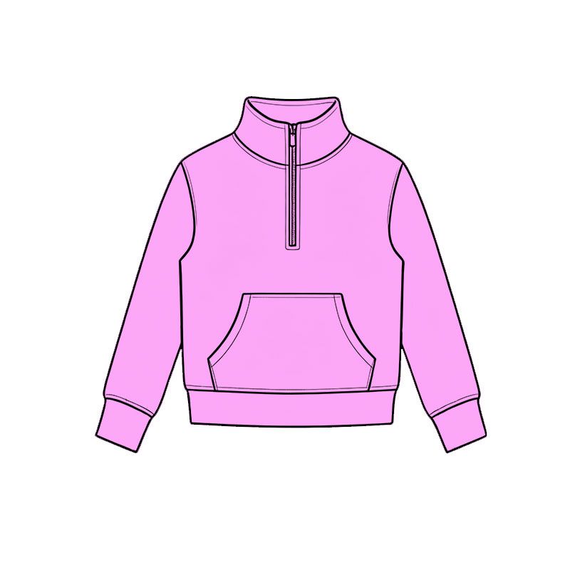 ( Moq 5 ) Preorder Baby Girls Kids Long Sleeves Pink Pocket Zipper Pullover Yoga Active Shirt