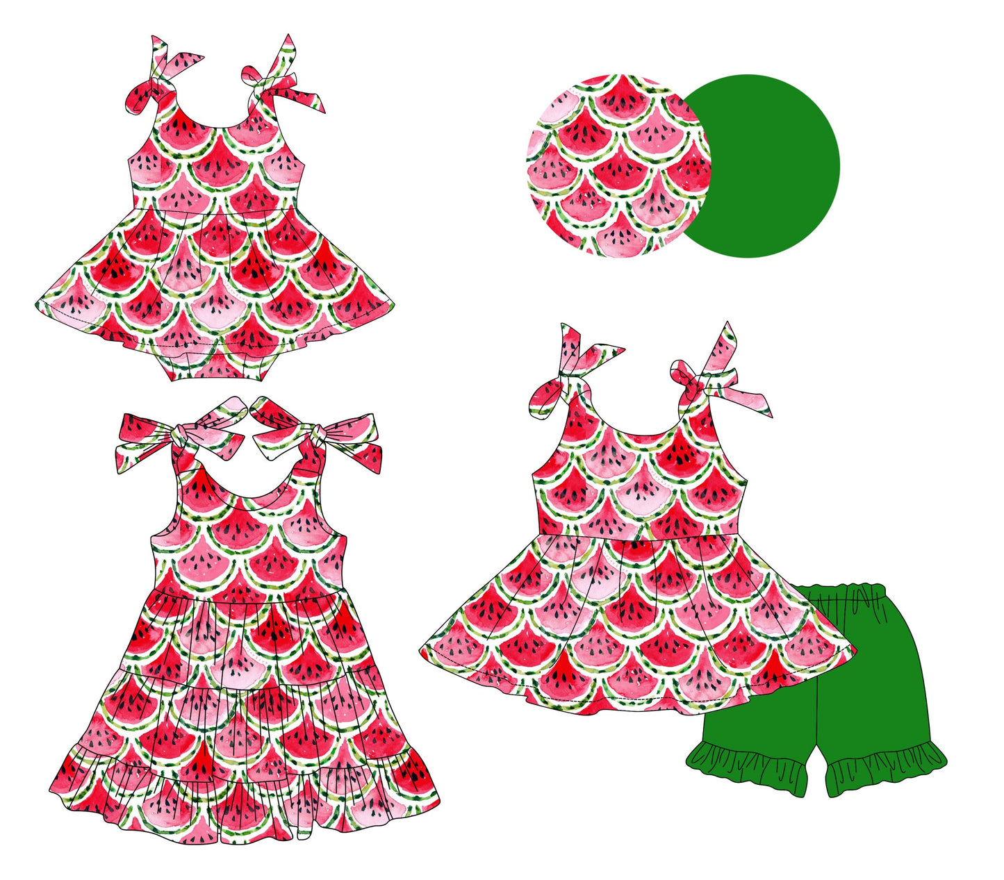 Baby Girl Straps Summer Watermelon Sibling Romper Dress Set ( Moq 5 Each Style ) 3.17