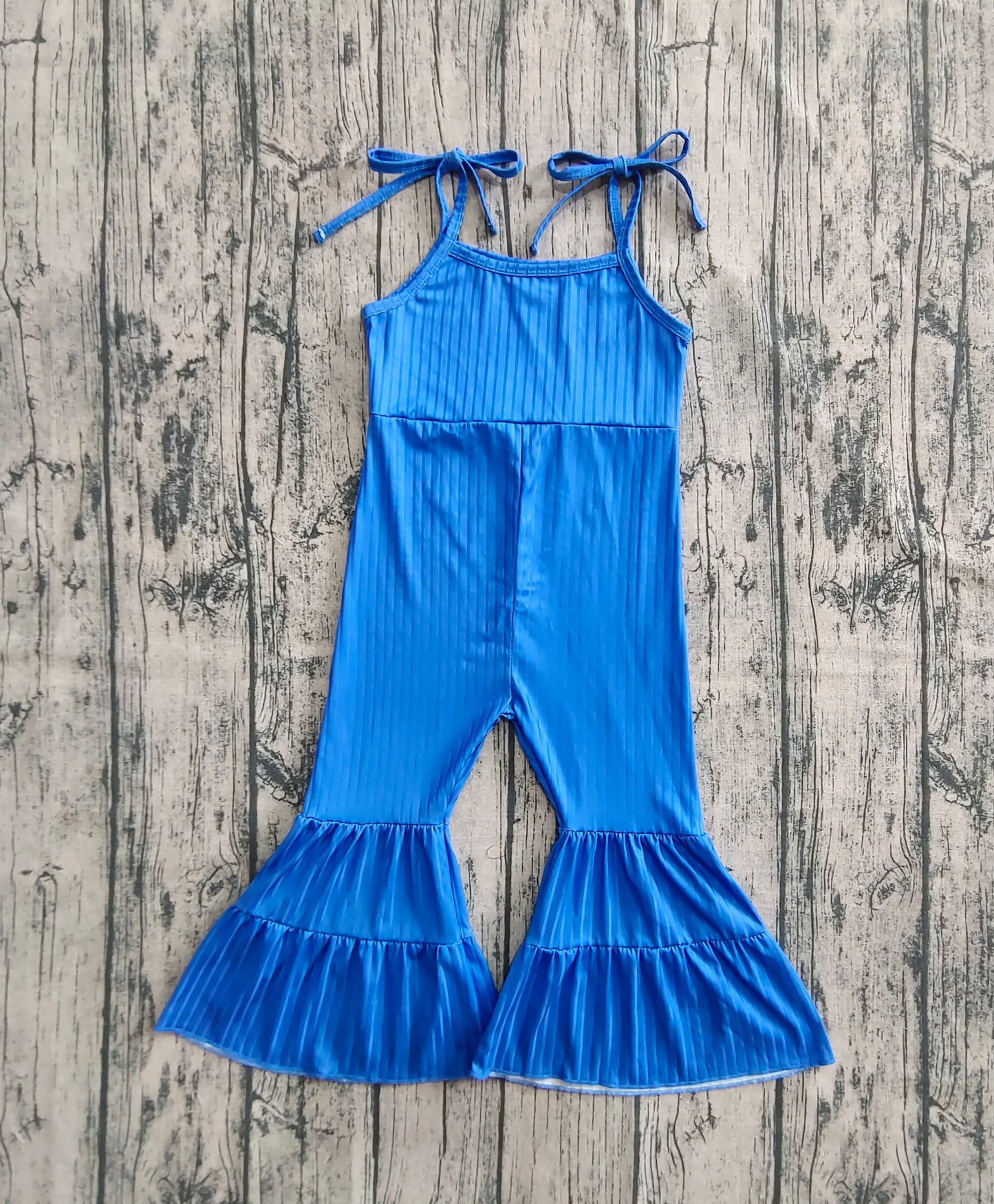 Baby Girl Toddler Straps Bell Pants Ribbed Blue Jumpsuit Clothes RTS