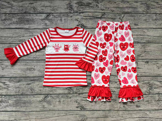 No moq Pre-order GLP1122 Long Sleeves Stripes Shirt Hearts Pants Valentine's Day Set