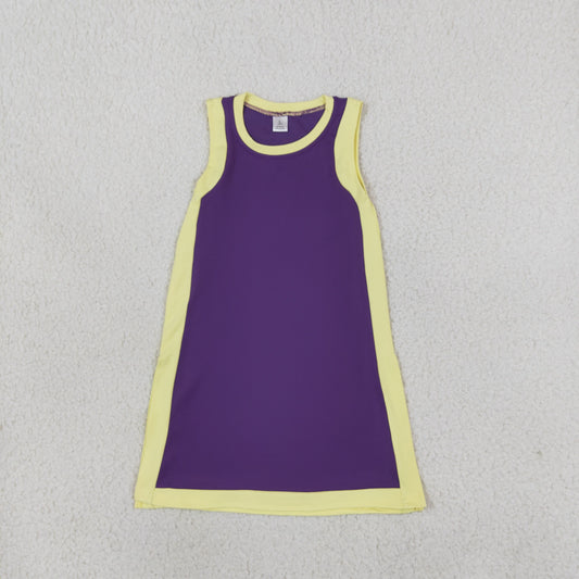 Baby Girls Kids Yoga Active Sleeveless Yellow Trim Dress Purple Clothes RTS