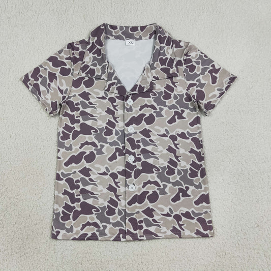 Adult Men Short Sleeves Dark Grey Camo Buttons Cardigan Shirt Tops RTS