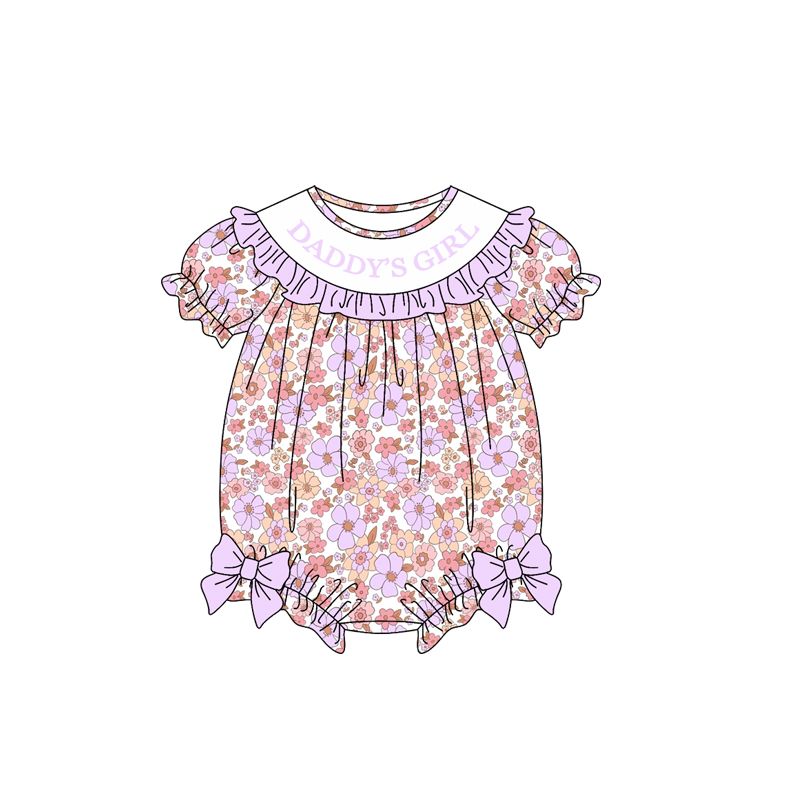 ( Moq 5 ) Preorder Baby Girls Infant Daddy's Girl Flower Purple Bows Bubble Romper Clothes