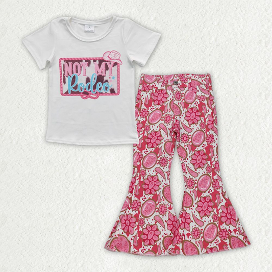 Baby Girl Short Sleeves Rodeo Shirt Pink Denim Jeans Pants Western Set RTS