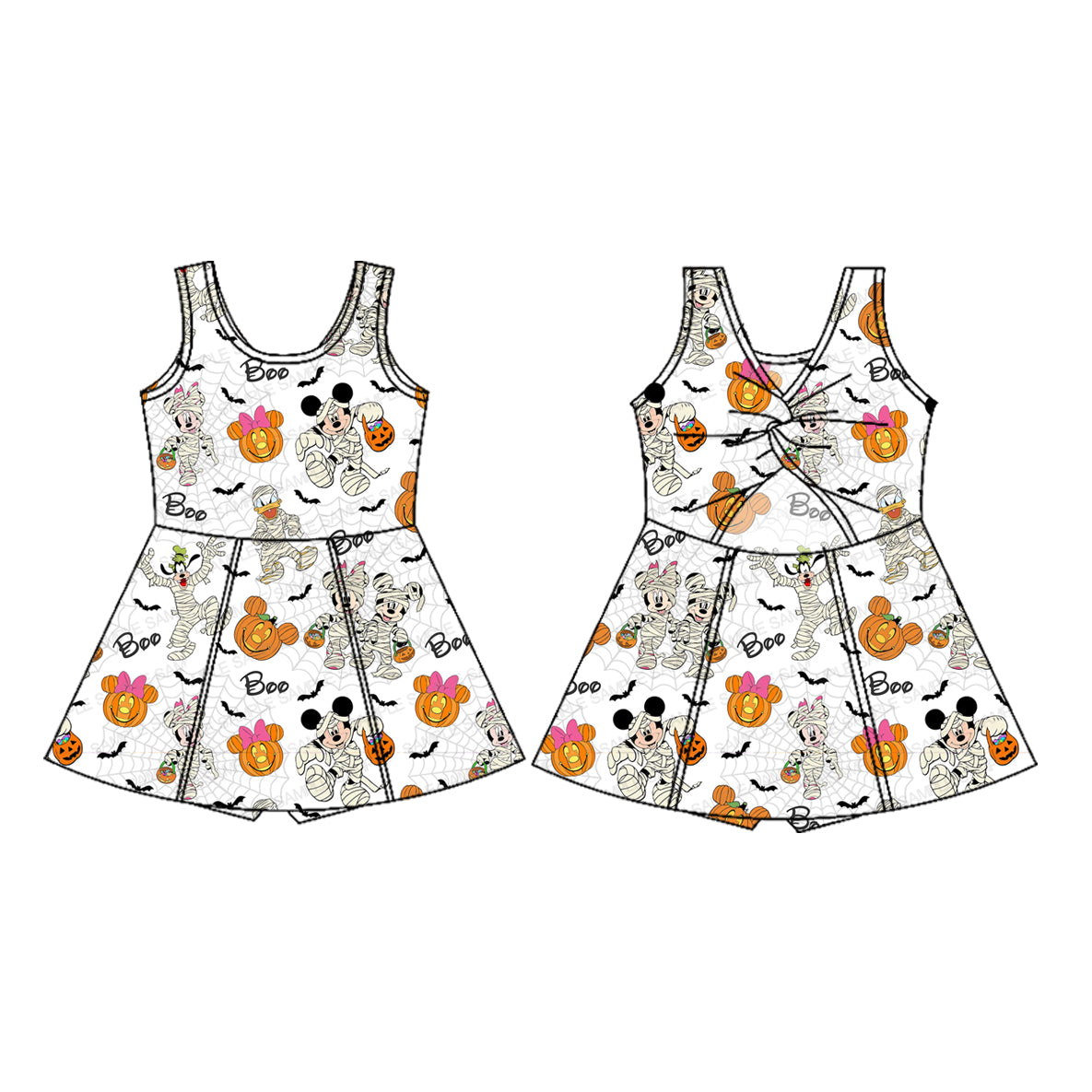 ( Moq 5 ) Preorder Baby Girls Kids Pumpkins Cartoon Halloween Shorts Dress Yoga Active Clothes
