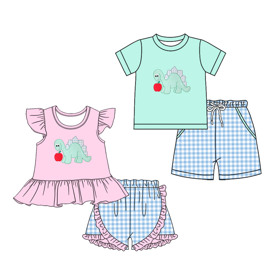 ( Moq 5 Each Style ) Sibling Baby Boys Girls Short Sleeves Back to School Shirts Shorts Sets