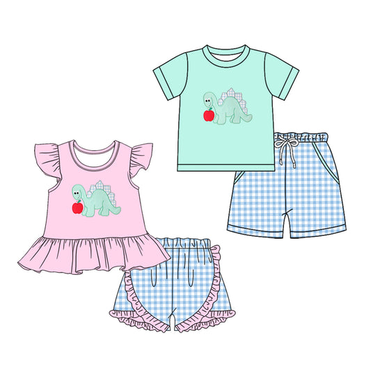 ( Moq 5 Each Style ) Sibling Baby Boys Girls Short Sleeves Back to School Shirts Shorts Sets
