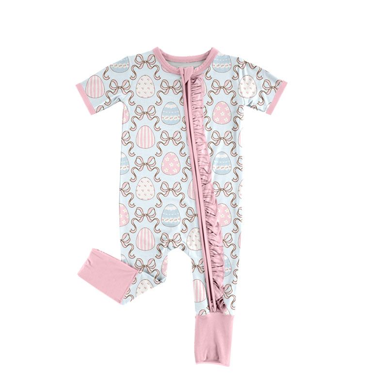 ( Moq 5 ) Preorder Baby Girls Infant Eggs Bows Zipper Footie Sleeper Easter Romper Clothes