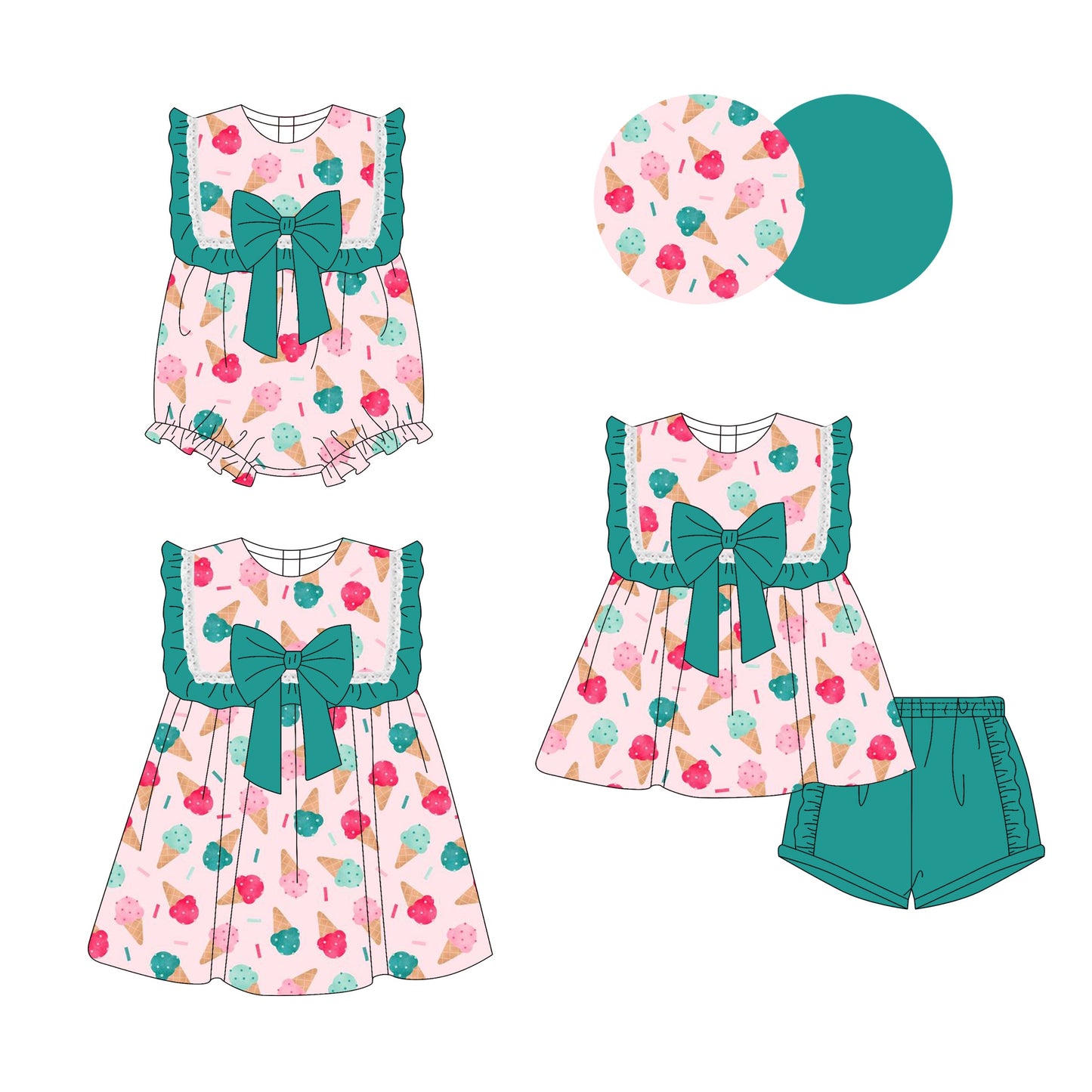 Baby Girl Popsicles Bows Sibling Romper Dress Set ( Moq 5 Each Style ) 3.17