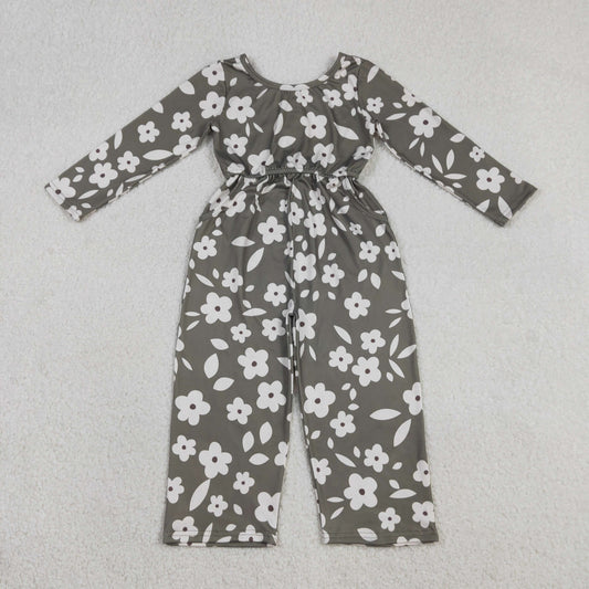 Baby Girls Kids Long Sleeves Flower Buttons Pockets Pants Jumpsuit RTS