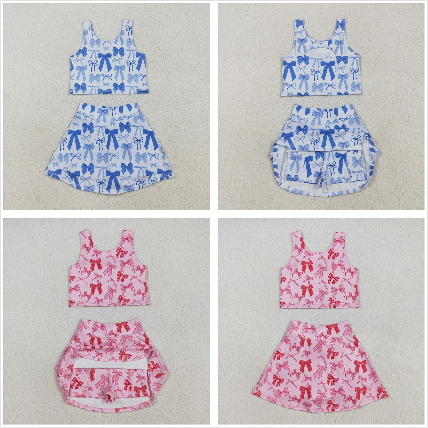 Baby Girl Sleeveless Bows Tops Skorts Yoga Active Set Sibling Clothes RTS