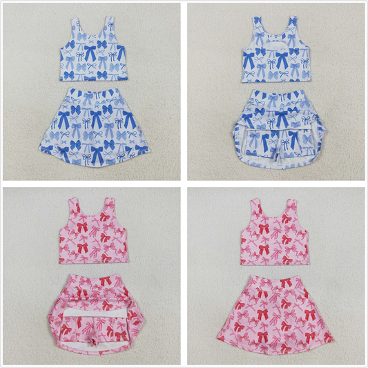 Baby Girl Sleeveless Bows Tops Skorts Yoga Active Set Sibling Clothes RTS