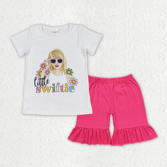 GSSO1386 Baby Girl Singer Shirt Pink Cotton Shorts Summer Set