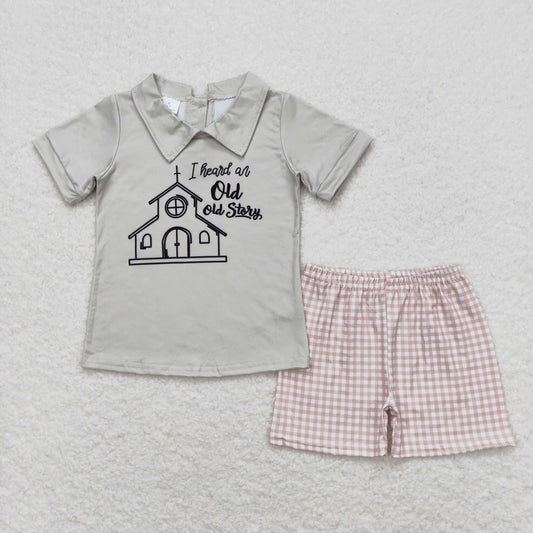 Baby Boy Short Sleeves Old Story Shirt Plaid Shorts Summer Set
