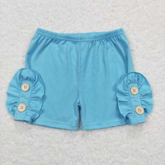 Baby Girl Blue Cotton Ruffle Buttons Shorts