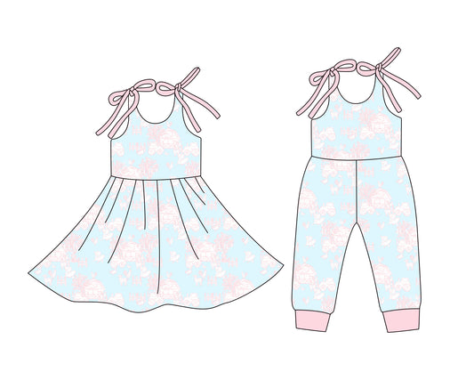 ( Moq 5 Each Style ) Baby Girls Kids Stripes Farm Animals Sibling Summer Romper Dress