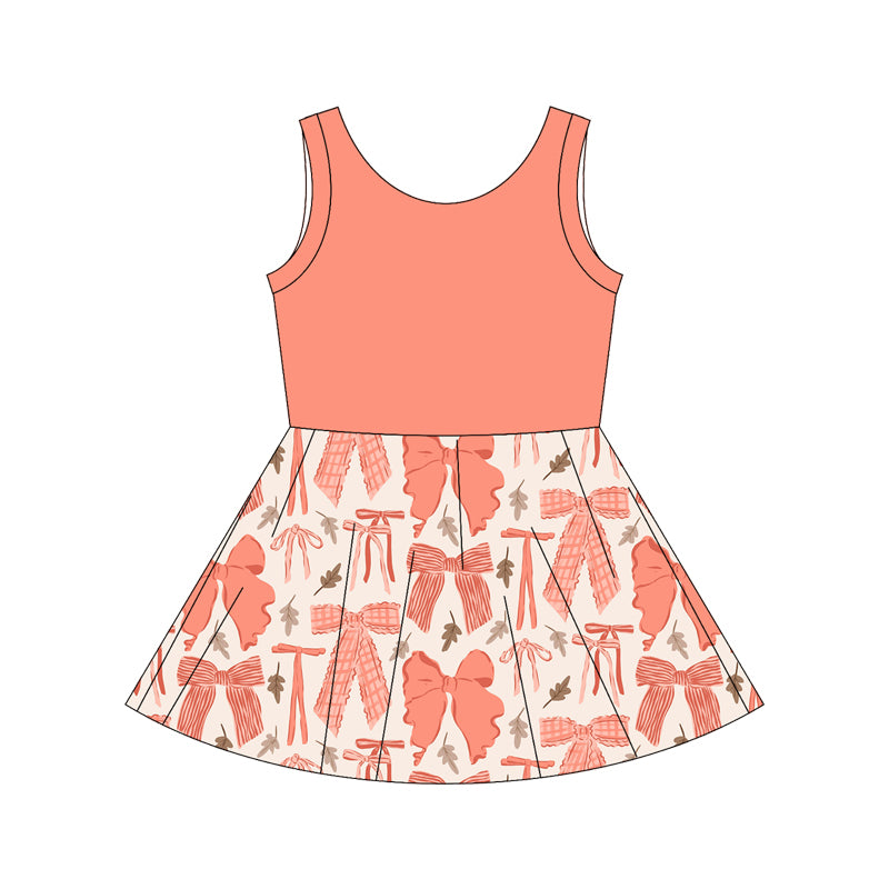 ( Moq 5 ) Baby Girl Orange Sleeveless Bows Knee Length Dress