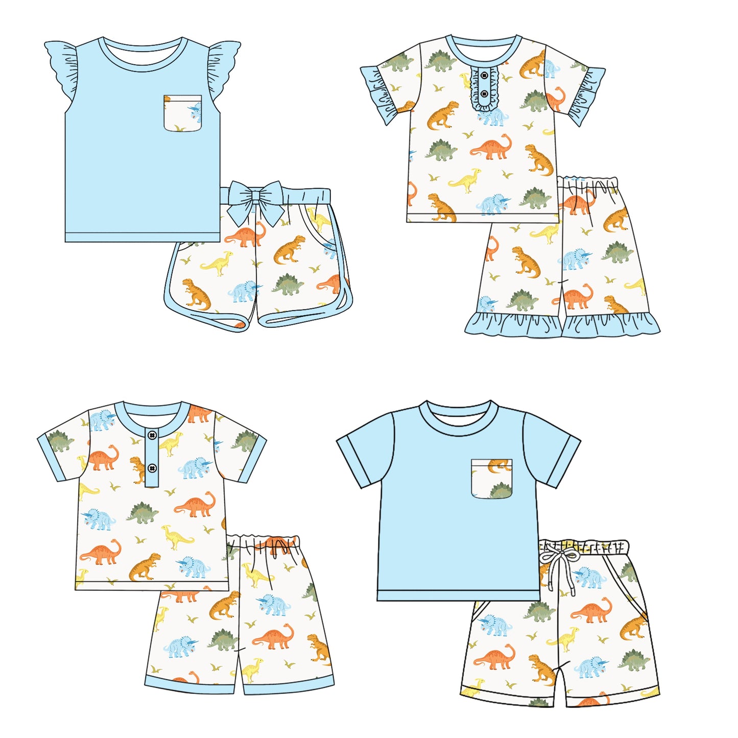 Baby Boy Girl Short Sleeves Dinosaurs Sibling Set ( Moq 5 Each Style ) 12.17