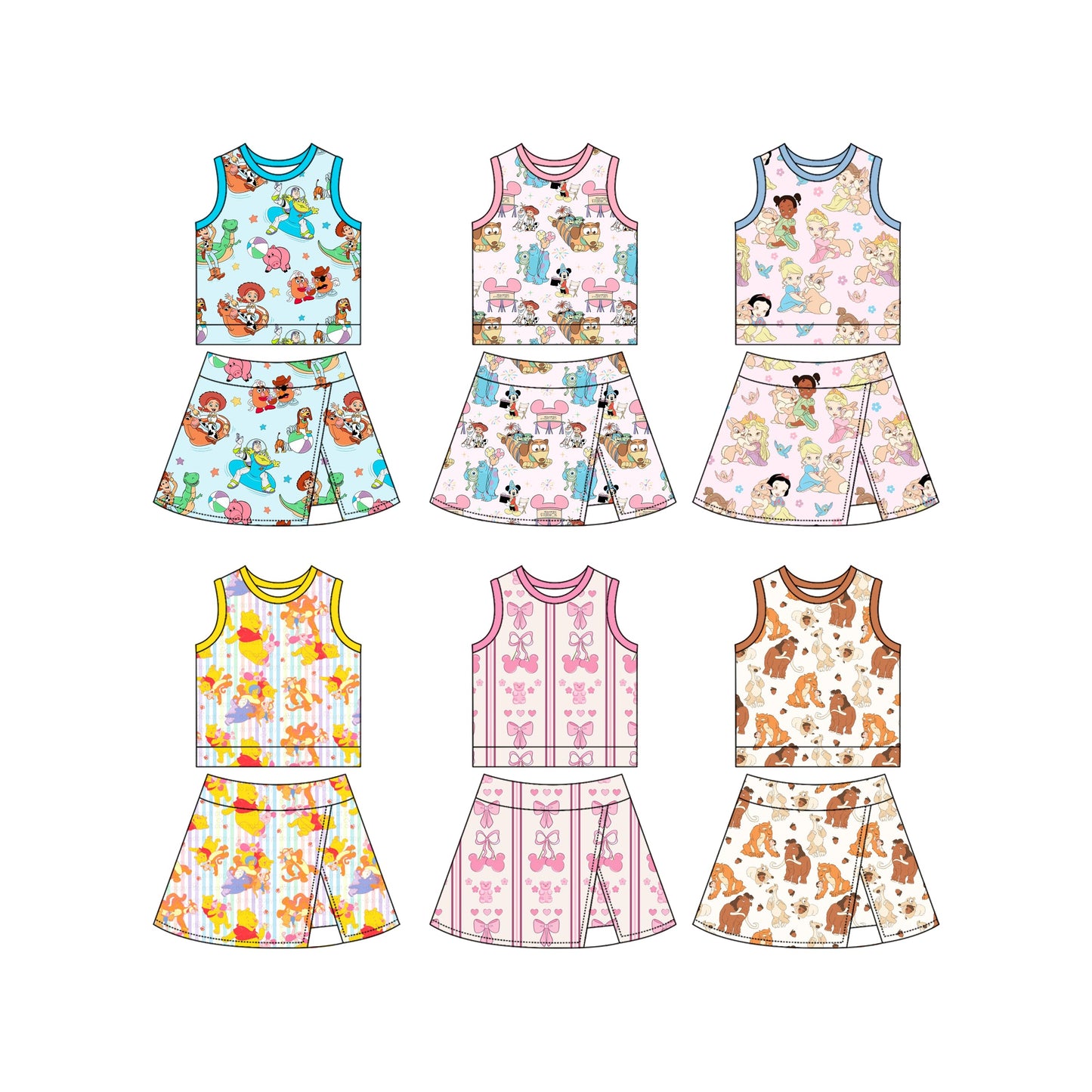 Baby Girl Sleeveless Cartoon Tops Skorts Sibling Set ( Moq 5 Each Style ) 4.2