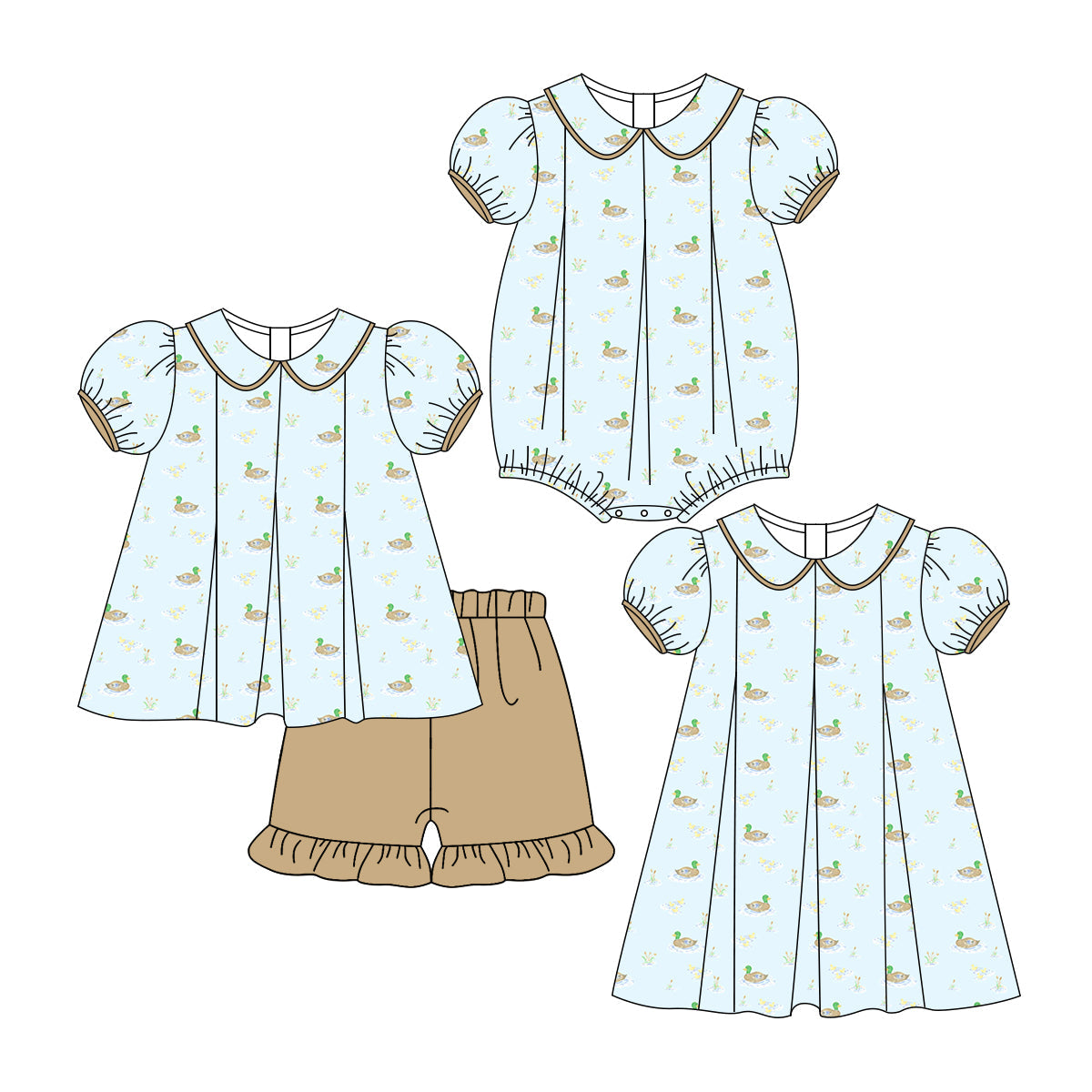 Baby Girl Short Sleeves Ducks Sibling Romper Dress Set ( Moq 5 Each Style ) 3.6