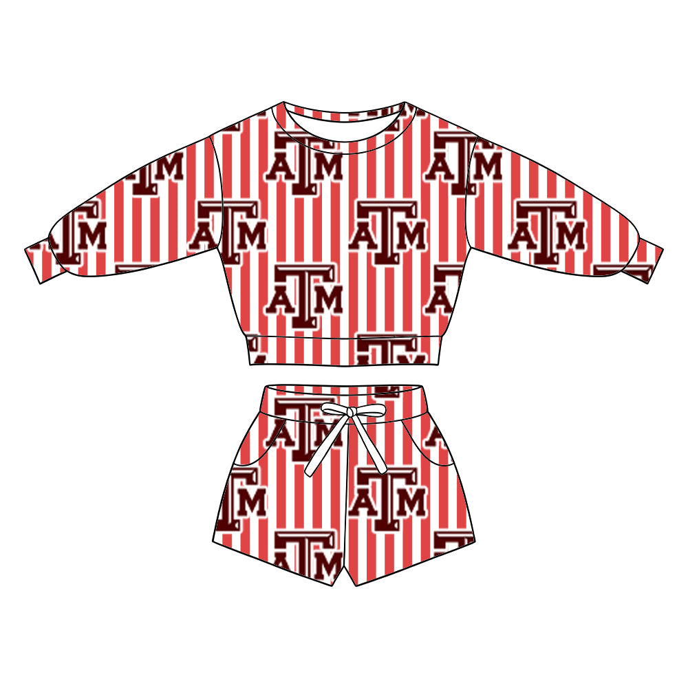 ( Moq 5 ) Baby Girls Kids Long Sleeves Shirt Pockets Shorts Team Set Clothes